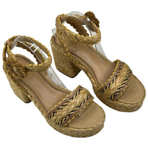 Sam Edelman Iliana Platform Sandal Womens 9.5M Raffia Woven Ankle Strap New $170